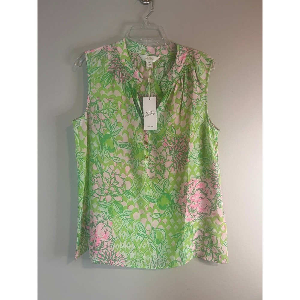 Lilly Pulitzer Sleeveless Elsa Top Silk Fauna Green Lime Feeling Good 018460 M